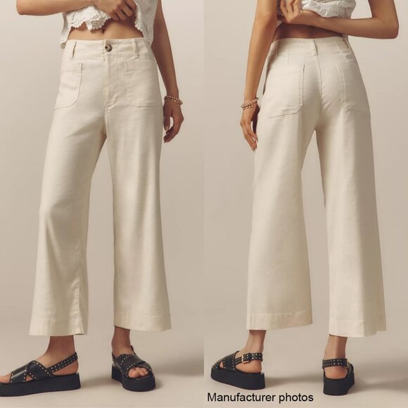 Anthropologie Maeve Colette Chalk Linen Crop Wide-Leg Pants - Picture 10 of 10